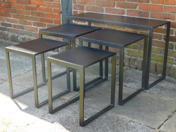 Industrial Table Set - Black Mango Wood and Metal - 5 Pieces