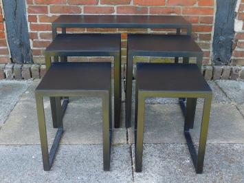 Industrial Table Set - Black Mango Wood and Metal - 5 Pieces