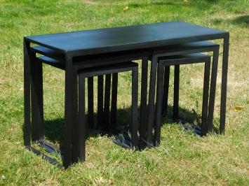 Industrial Table Set - Black Mango Wood and Metal - 5 Pieces