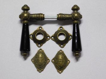 Set Door Hardware VCI - Antique Brass with Black Ceramic Handles - Incl. Rosettes