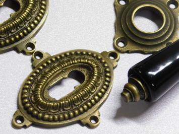 Set Door Hardware VI - Antique Brass with Black Ceramic Handles - Incl. Rosettes