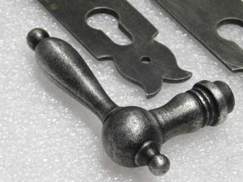 Door Hardware Set - Cambridge Handles + Noble PC 92 Door Plates - Cast Iron, Galvanised