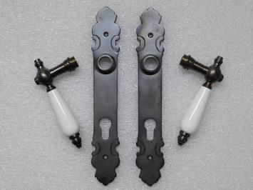 Set Deurbeslag – 2 Deurklinken met Deurplaten PC92 – Donker Gepatineerd Messing – Klassiek & Stijlvol