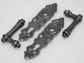 Türbeschlagset – Türgriffe Oxford + Türplatten Royale PC 92 – Gusseisen, verzinkt