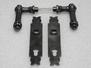 Door Fittings Set - Oxford Handles + Noble PC 92 Door Plates - Cast Iron, Galvanised