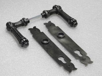 Door Fittings Set - Oxford Handles + Noble PC 92 Door Plates - Cast Iron, Galvanised