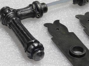 Door Fittings Set - Oxford Handles + Noble PC 92 Door Plates - Cast Iron, Galvanised