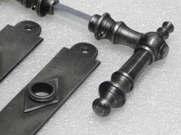 Door Hardware Set - Victoria Handles + Prestige PC 92 Door Plates - Cast Iron, Galvanised