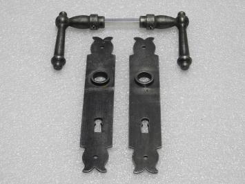 Door Fittings Set - York Handles + Baron BB 72 Door Plates - Cast Iron, Galvanised