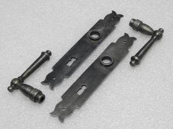 Door Fittings Set - York Handles + Baron BB 72 Door Plates - Cast Iron, Galvanised