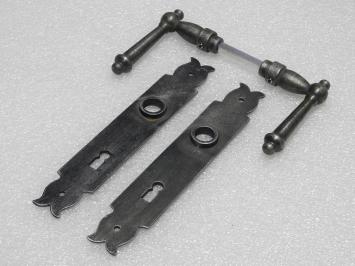 Door Fittings Set - York Handles + Baron BB 72 Door Plates - Cast Iron, Galvanised