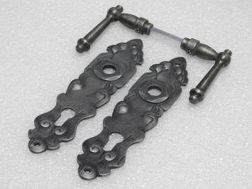 Door Fittings Set - York Handles + Royale PC 92 Door Plates - Cast Iron, Galvanised