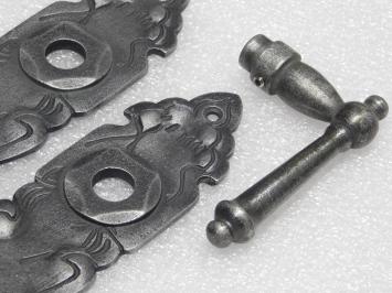 Door Fittings Set - York Handles + Royale PC 92 Door Plates - Cast Iron, Galvanised
