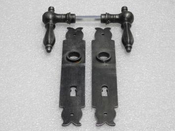 Door Hardware Set - Kensington Handles + Baron Door Plates BB 72 - Galvanised Cast Iron