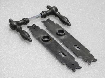 Door Hardware Set - Kensington Handles + Baron Door Plates BB 72 - Galvanised Cast Iron