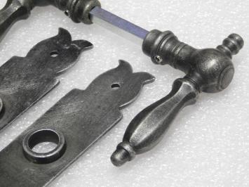 Door Hardware Set - Kensington Handles + Baron Door Plates BB 72 - Galvanised Cast Iron