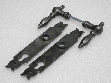 Door Hardware Set - Kensington Handles + Noble Door Plates - Galvanized Cast Iron