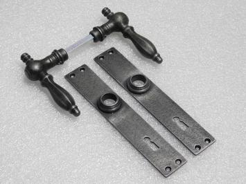 Door Hardware Set - Kensington Handles + Door Plates Blanco - Cast Iron Galvanized