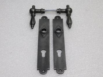 Door Hardware Set - Kensington Handles + Prestige Door Plates - Galvanized Cast Iron