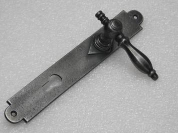 Door Hardware Set - Kensington Handles + Prestige Door Plates - Galvanized Cast Iron