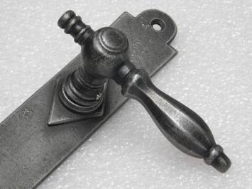 Door Hardware Set - Kensington Handles + Prestige Door Plates - Galvanized Cast Iron