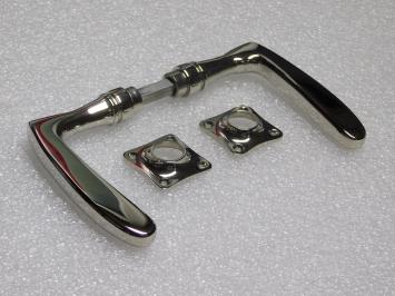 Set of Door Handles with Square Rosettes - Polished Nickel