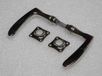Set of Door Handles with Square Rosettes - Polished Nickel