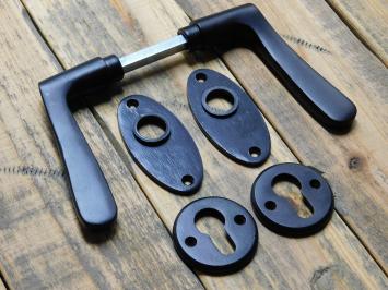 Set of door handles with oval handle rosettes + key rosettes PC - Matt black - Aluminium