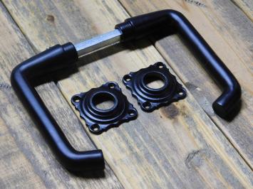 Set Türgriffe mit quadratischen Rosetten – Schwarz – Aluminium