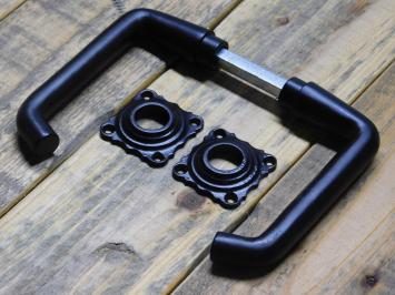 Set Türgriffe mit quadratischen Rosetten – Schwarz – Aluminium