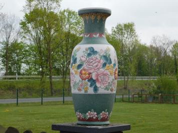 2er-Set großer Vintage Asiatischer Ziervasen mit Blumenmuster – ca. 60 cm – Keramik