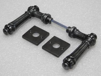 Set Türgriffe Oxford + Türgriffrosetten, quadratisch – Gusseisen, verzinkt