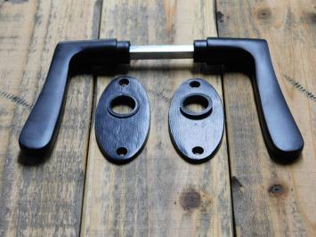 Set Türgriffe mit ovalen Rosetten – Mattschwarz – Aluminium