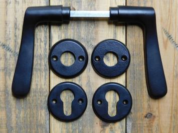 Set Türgriffe mit runden Rosetten + Schlüsselrosetten PC – Mattschwarz – Aluminium