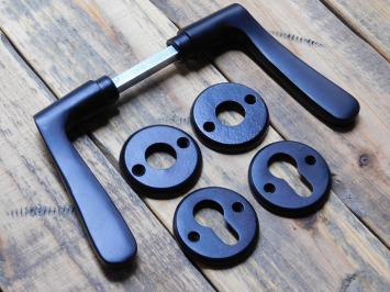 Set Türgriffe mit runden Rosetten + Schlüsselrosetten PC – Mattschwarz – Aluminium