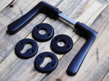 Set Türgriffe mit runden Rosetten + Schlüsselrosetten PC – Mattschwarz – Aluminium