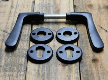 Set Türgriffe mit runden Rosetten + Schlüsselrosetten PC – Mattschwarz – Aluminium