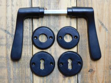 Set of door handles with round handle rosettes + key rosettes BB - Matt black - Aluminium