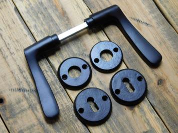 Set of door handles with round handle rosettes + key rosettes BB - Matt black - Aluminium