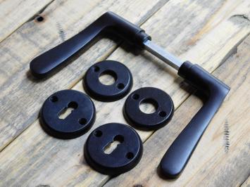 Set of door handles with round handle rosettes + key rosettes BB - Matt black - Aluminium
