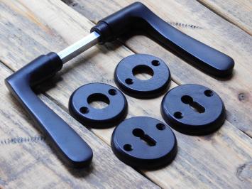 Set of door handles with round handle rosettes + key rosettes BB - Matt black - Aluminium