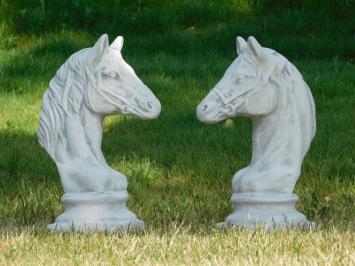 Set of 2 Horse Heads - Stone - White with Grey