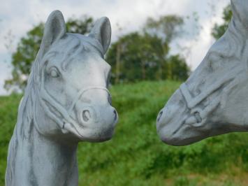 Set of 2 Horse Heads - Stone - White with Grey