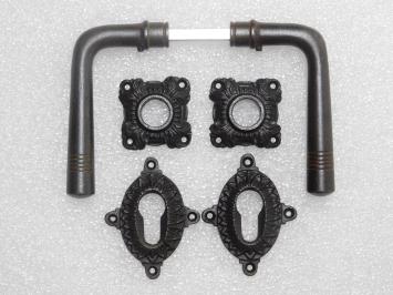 Set of door handles with latch-and-lock rosettes - PC - Iron - Dark brown