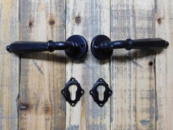 Set of door handles with lock roses PZ castle - black - wrought iron