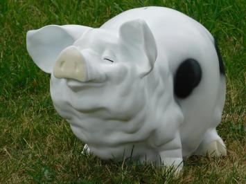 Piggy bank XL - Polystone - White with Black