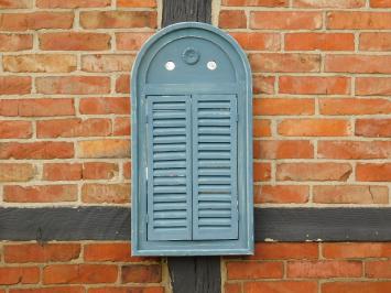 Spiegel met houten frame en deurtjes - vintage blue