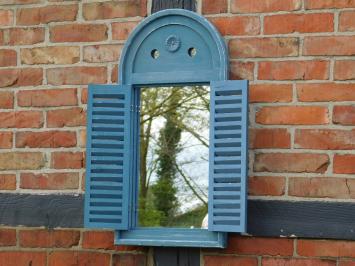 Mirror with wooden frame and doors - vintage blue