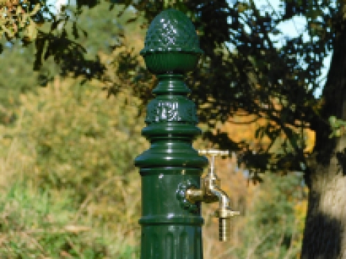 Ornate floor-standing water tap - dark green - aluminium