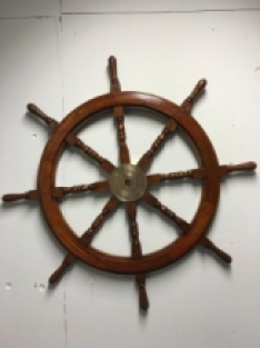 Beautiful large hardwood steering wheel with brass hub